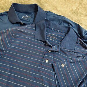Brooks Brothers lot/2 Performance Series golf polo shirts Large Blue/Striped